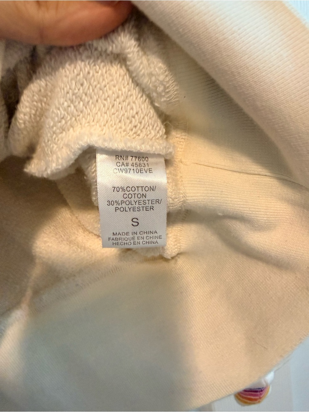 Evereve Cream Sweatshirt with Rainbow Stripe Trim - Picture 3 of 6